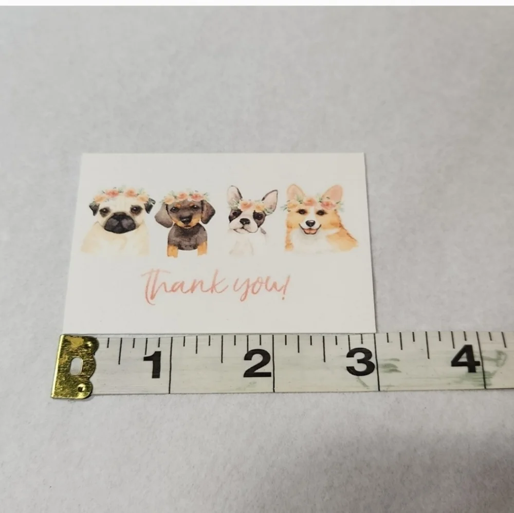 Puppy W/Floral Crowns Business Thank You Cards 50pk & 100 Thank You Stickers